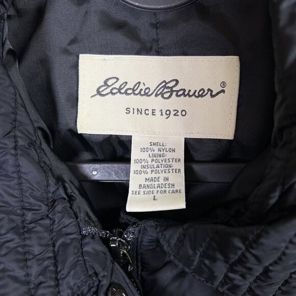 Eddie Bauer Quilted Jacket Women's Large Black Full Zip Winter Coat READ - Picture 5 of 16